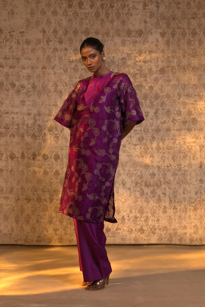 Taral Pure Organza Halter KurtaSet - Purple