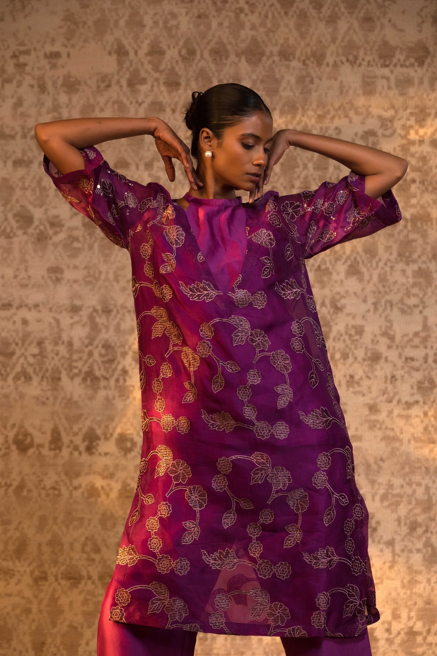 Taral Pure Organza Halter KurtaSet - Purple