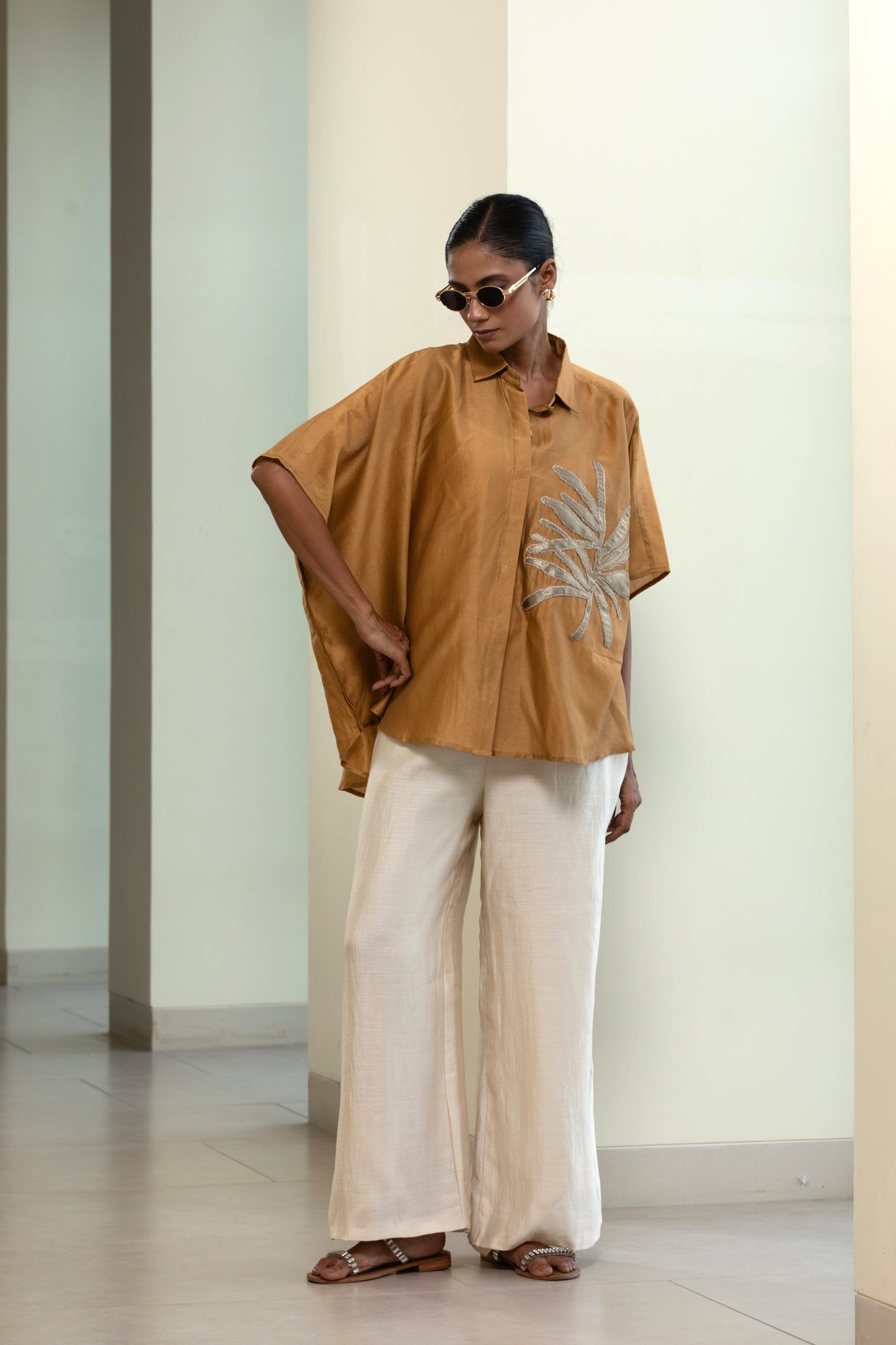 Leaf Kaftan Shirt - Mustard