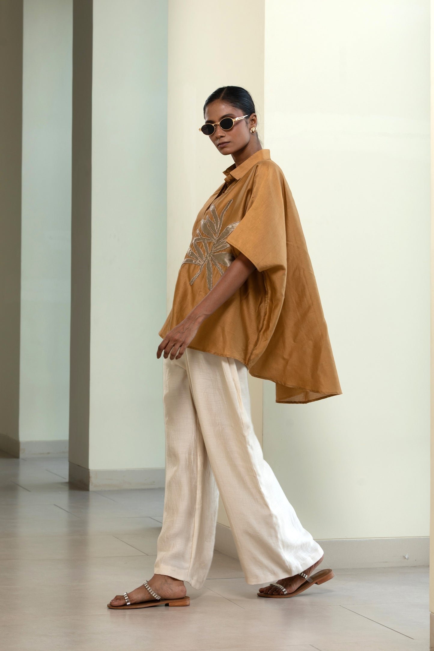Leaf Kaftan Shirt - Mustard
