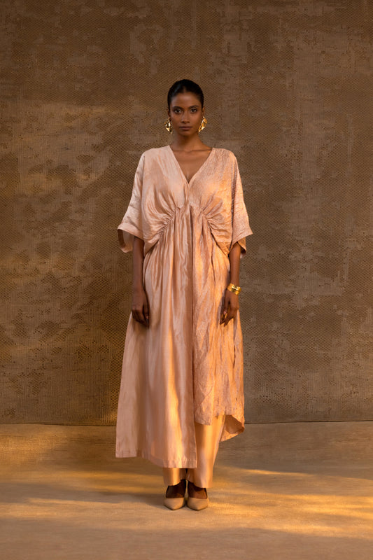 Luxury Indo-Western Kaftan set in pure silk and silk tissue for festive wear