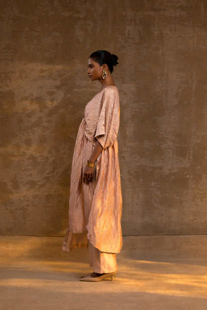 Agneya Silk & Crushed Tissue Kaftan Set - Blush