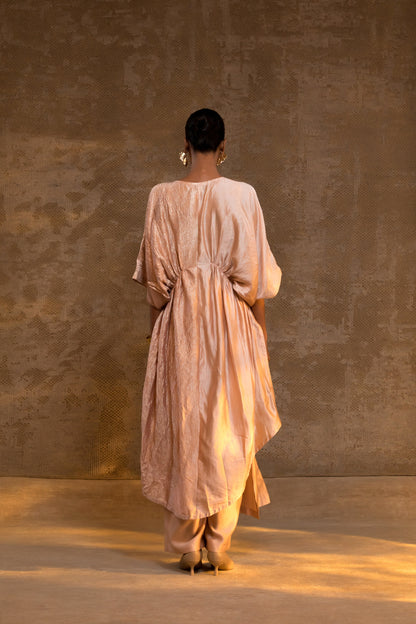 Agneya Silk & Crushed Tissue Kaftan Set - Blush