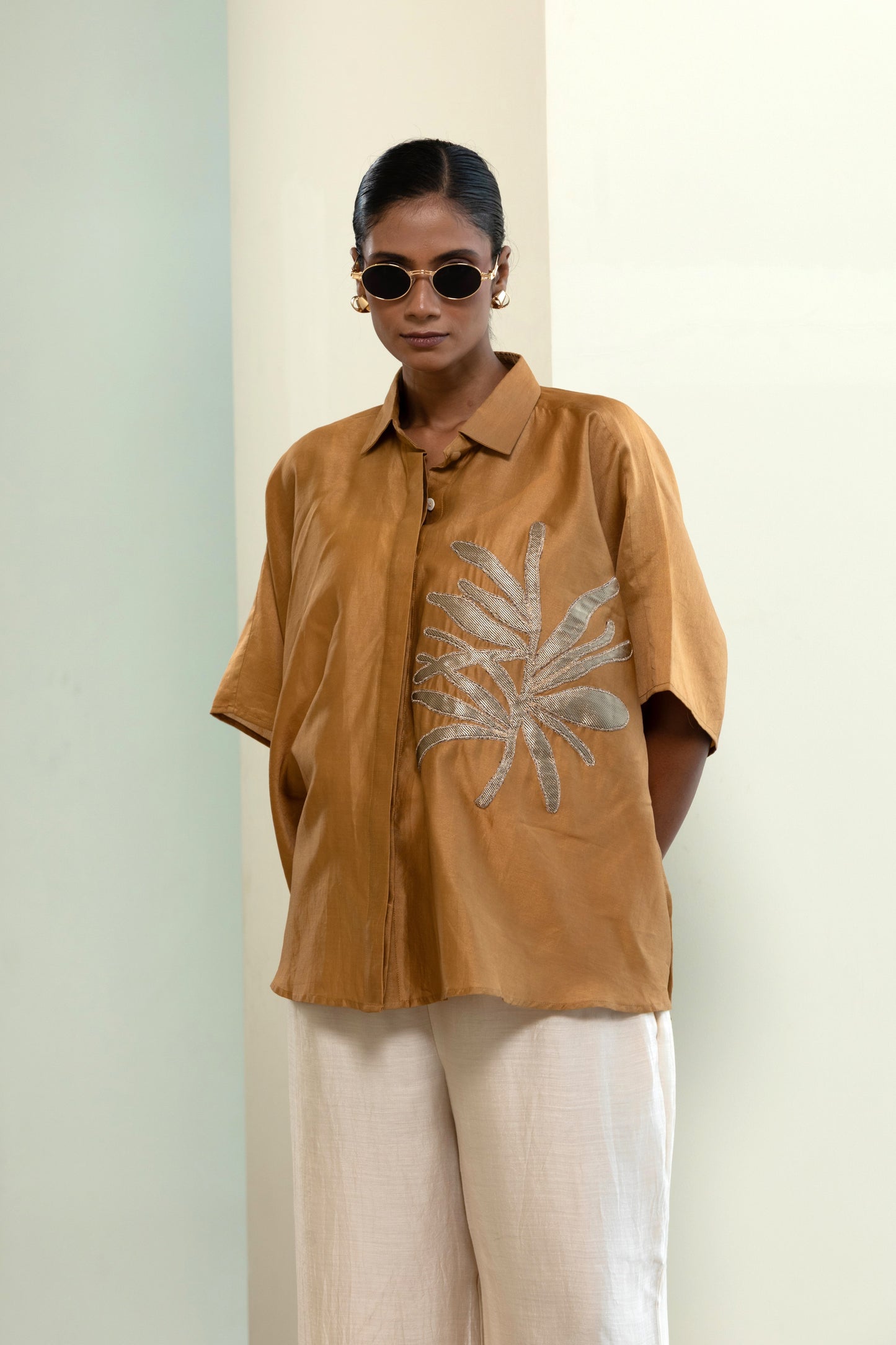 Leaf Kaftan Shirt - Mustard