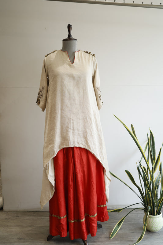 Parv - Silver Red Kurta Set
