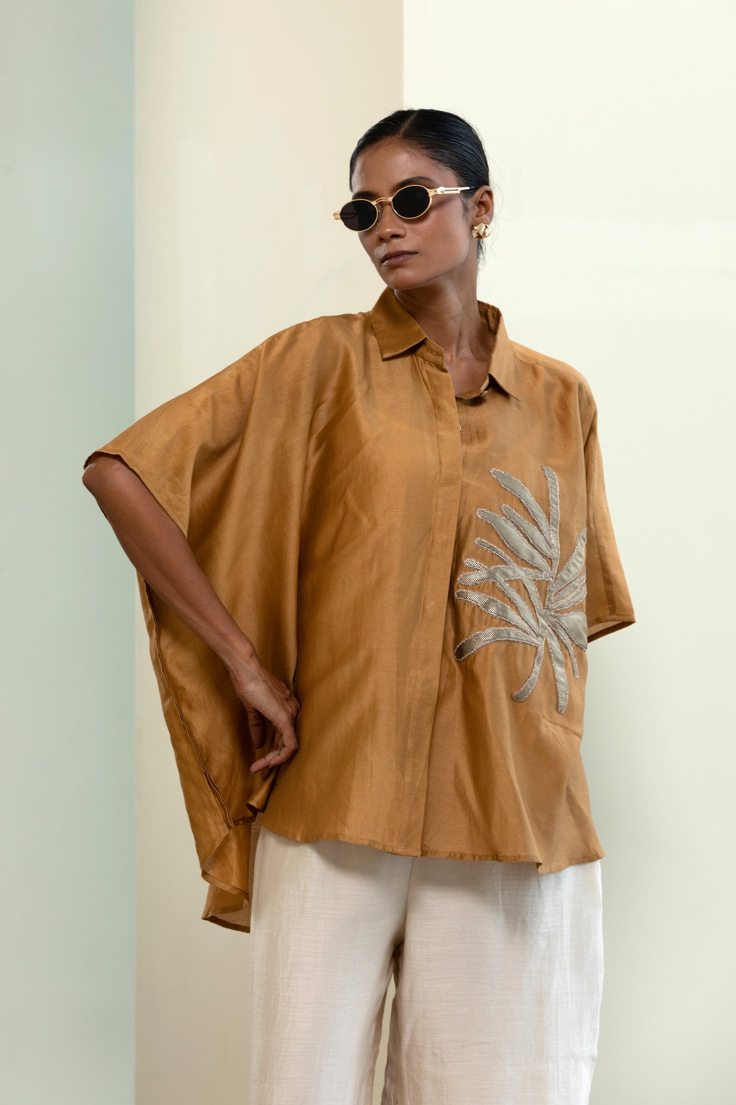 Leaf Kaftan Shirt - Mustard