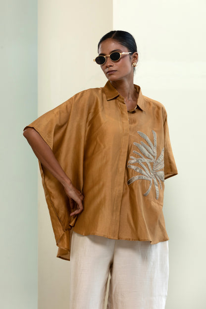 Leaf Kaftan Shirt - Mustard