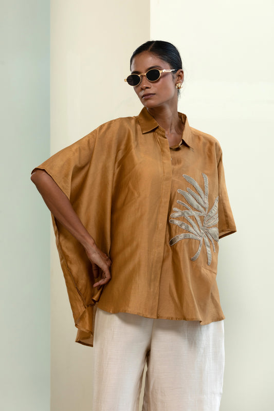 Leaf Kaftan Shirt - Mustard