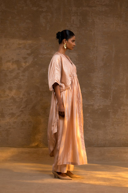 Agneya Silk & Crushed Tissue Kaftan Set - Blush