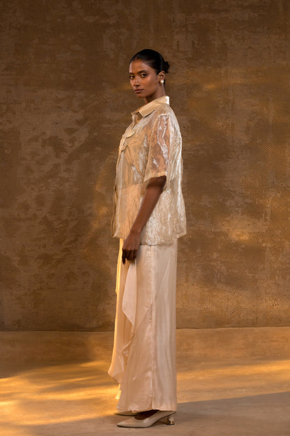 Designer Eeda Shirt in Tissue Silk with flared pant