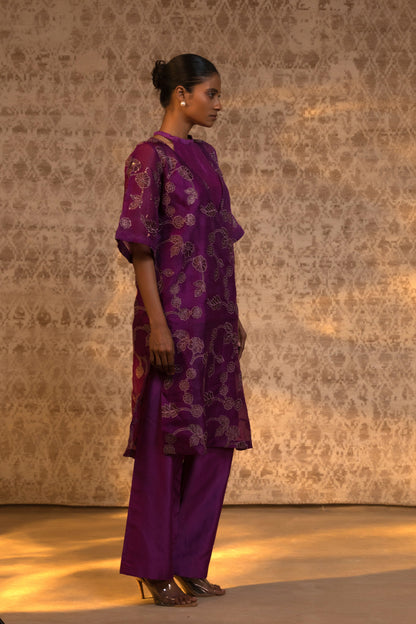 Taral Pure Organza Halter KurtaSet - Purple