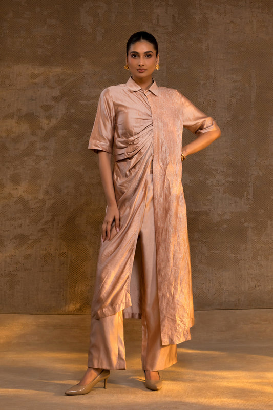 Agneya Silk Drape Shirt Set - Blush