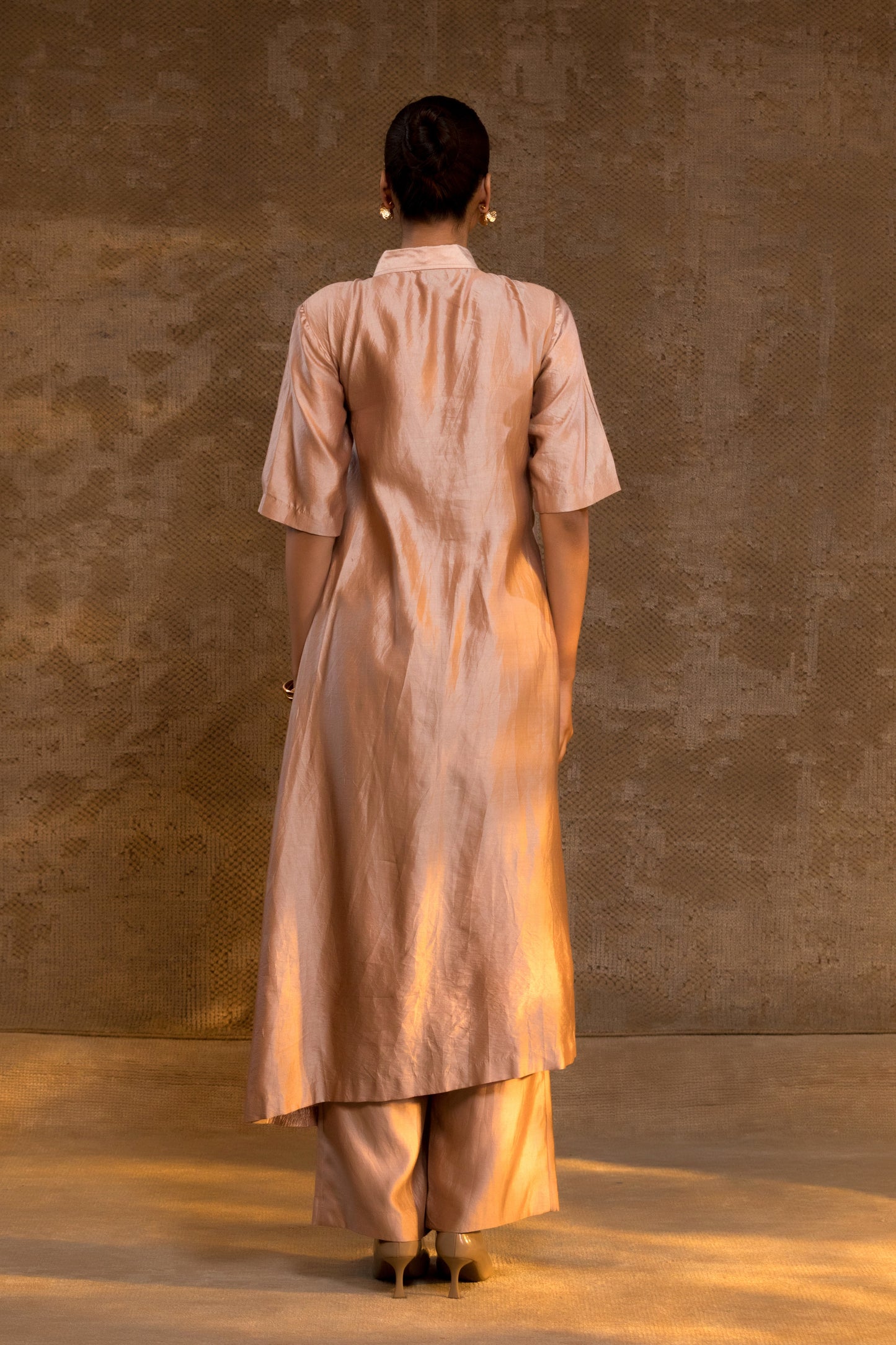 Agneya Silk Drape Shirt Set - Blush