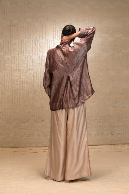 Eeda Silk Striped Tissue Shirt - Brown