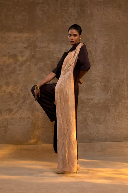 Agneya Silk Drape Shirt Set - Brown
