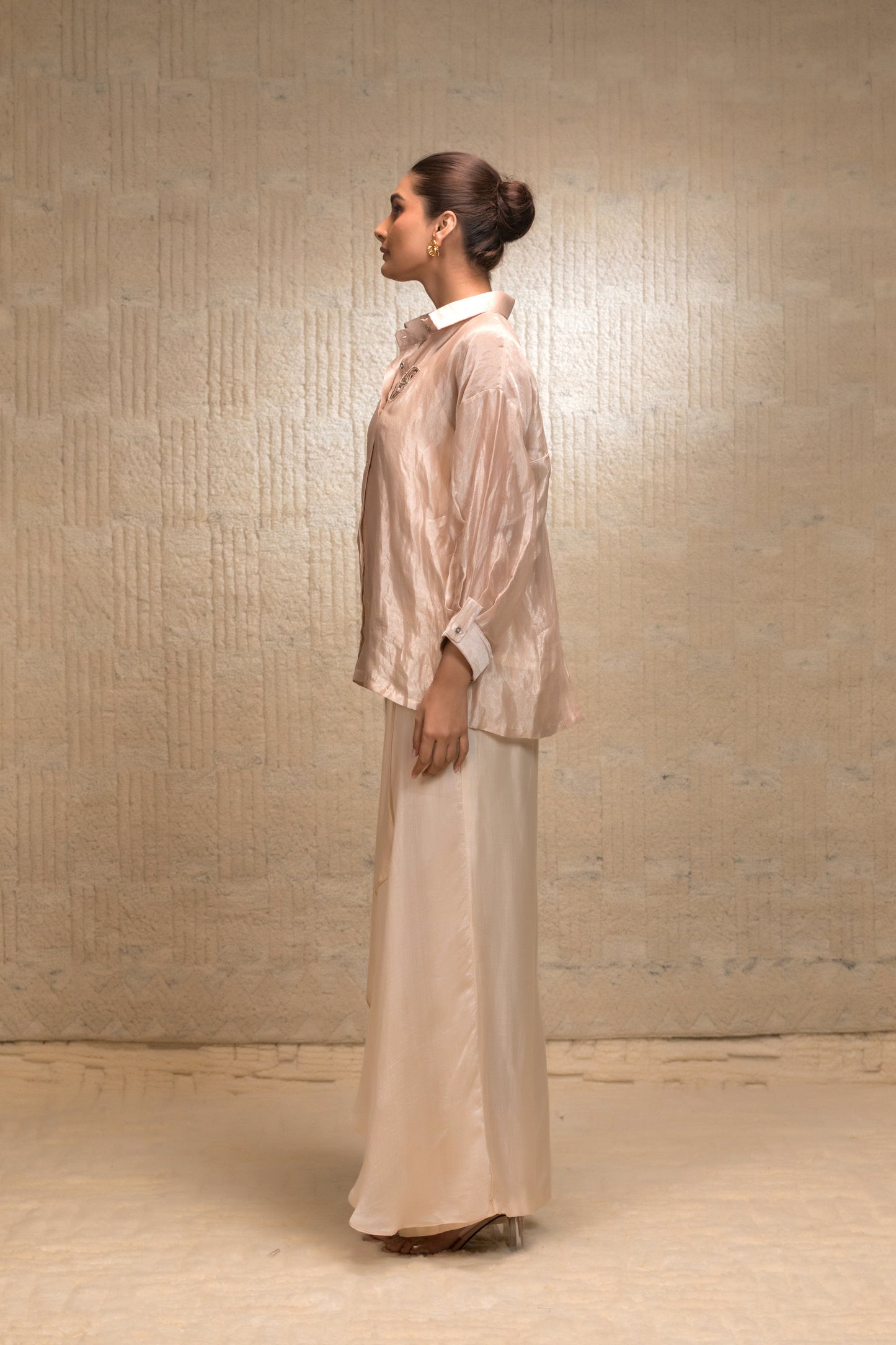 Light color Tissue silk striped coord set with layered pants