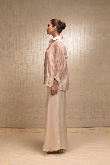 Light color Tissue silk striped coord set with layered pants