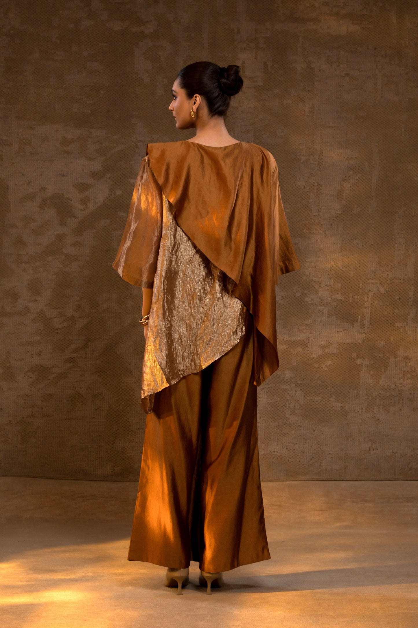 Agneya Tissue & Silk Layered Co-ord Set - DarkAmber