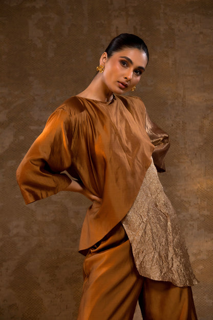 Agneya Tissue & Silk Layered Co-ord Set - DarkAmber