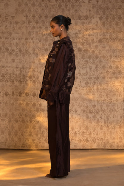 Taral Pure Organza Jacket Style CoordSet - Brown