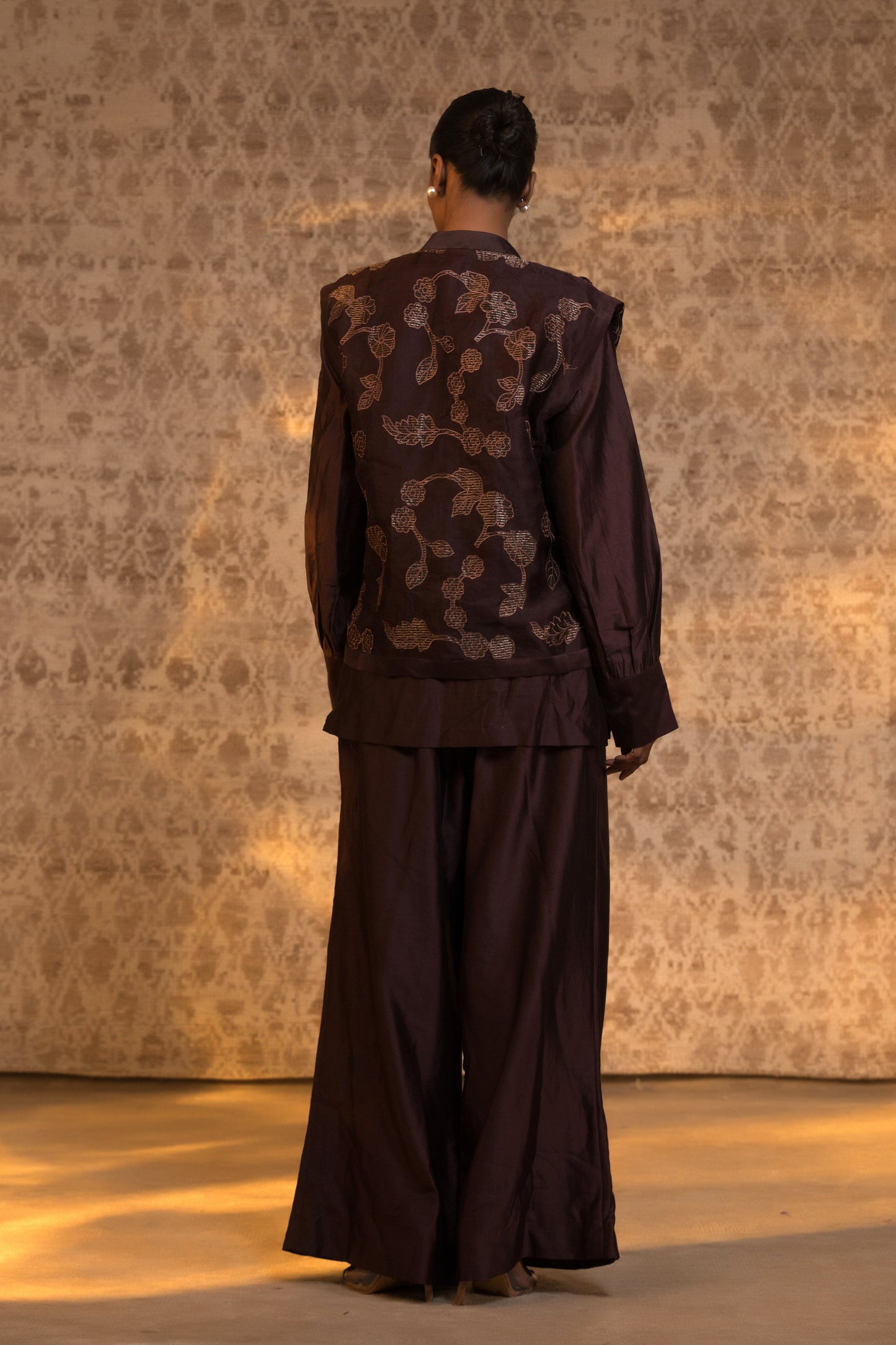 Taral Pure Organza Jacket Style CoordSet - Brown