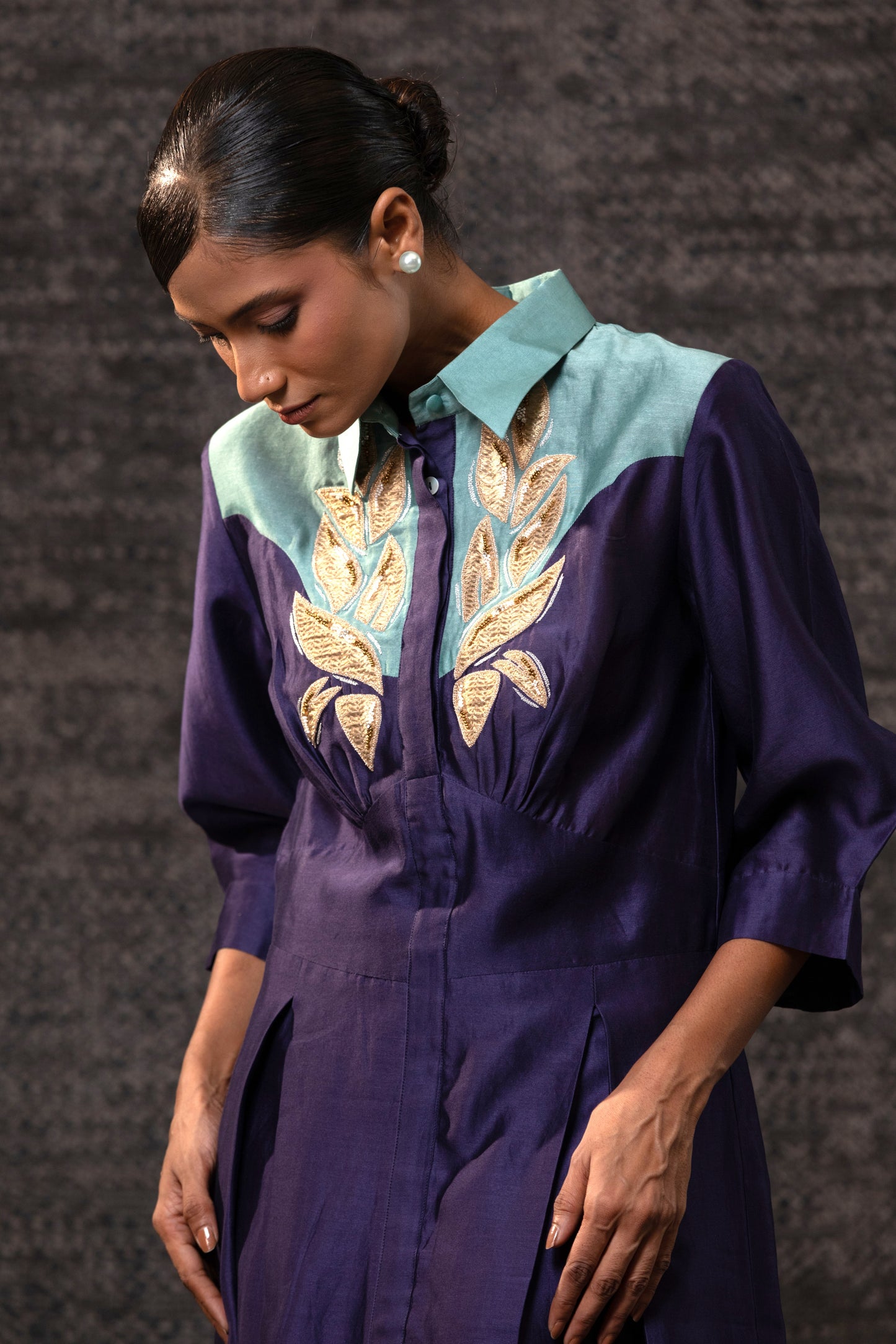 Gulnaar Yolk Dress - Purple Aqua