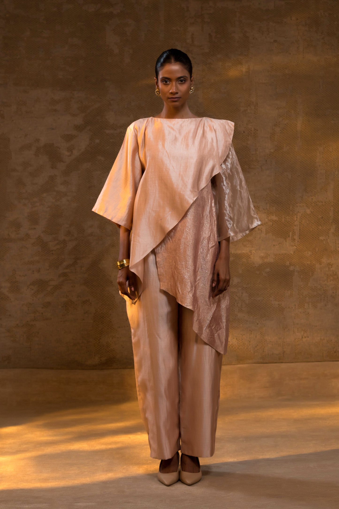 Agneya Tissue & Silk Layered Co-ord Set - Blush