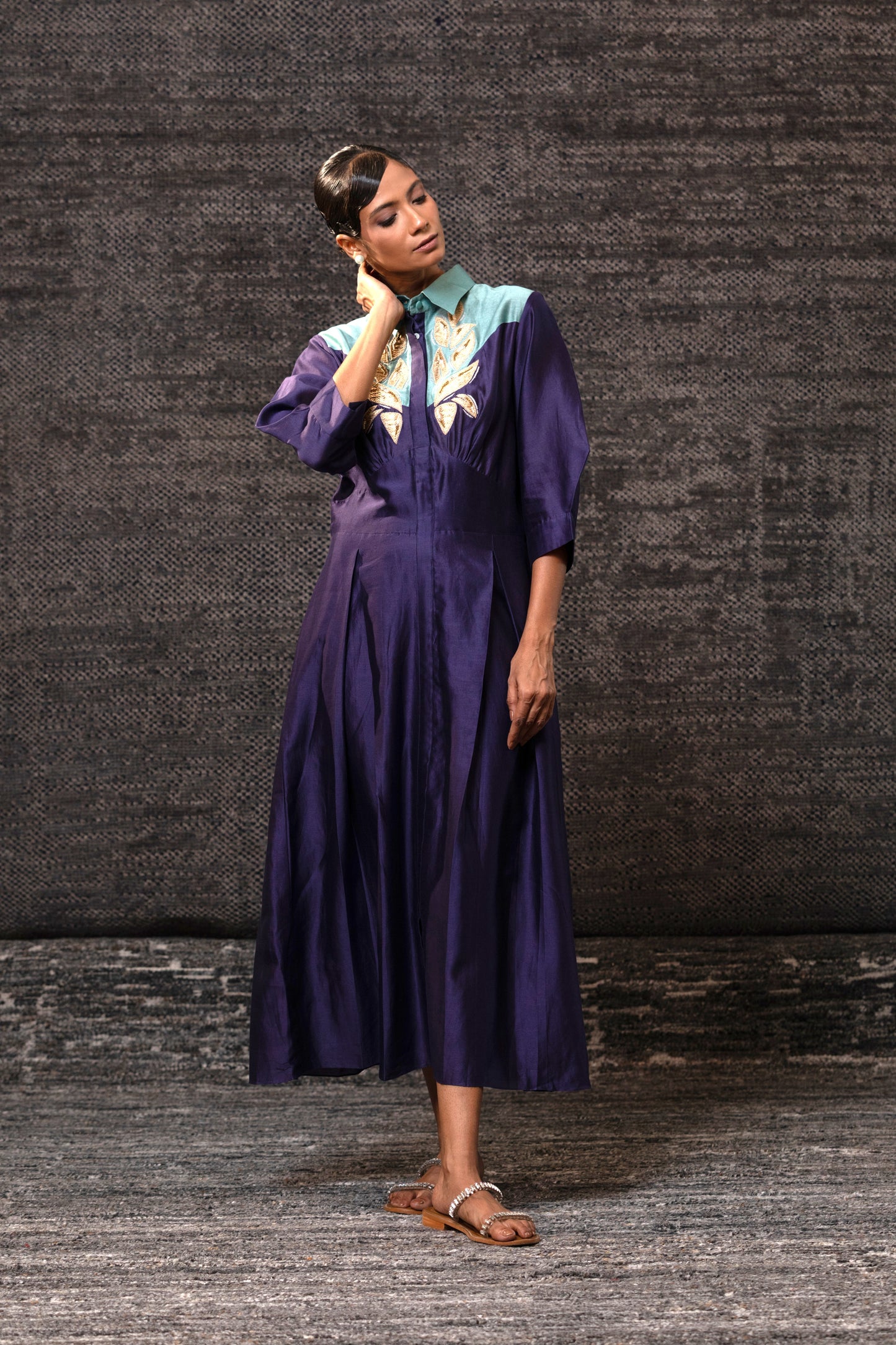 Gulnaar Yolk Dress - Purple Aqua
