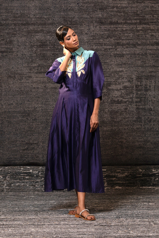 Gulnaar Yolk Dress - Purple Aqua
