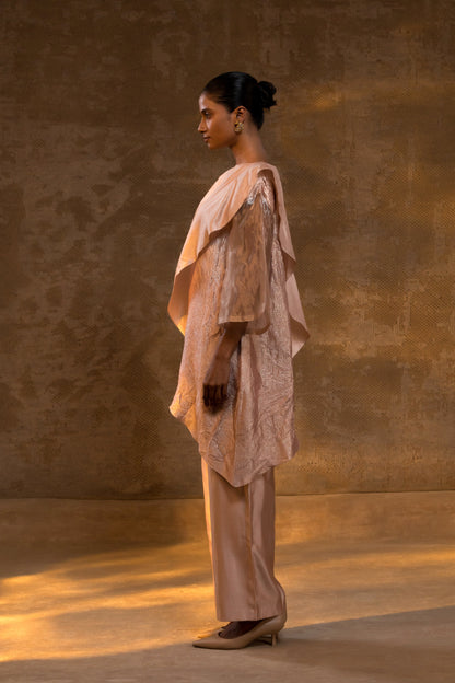 Agneya Tissue & Silk Layered Co-ord Set - Blush