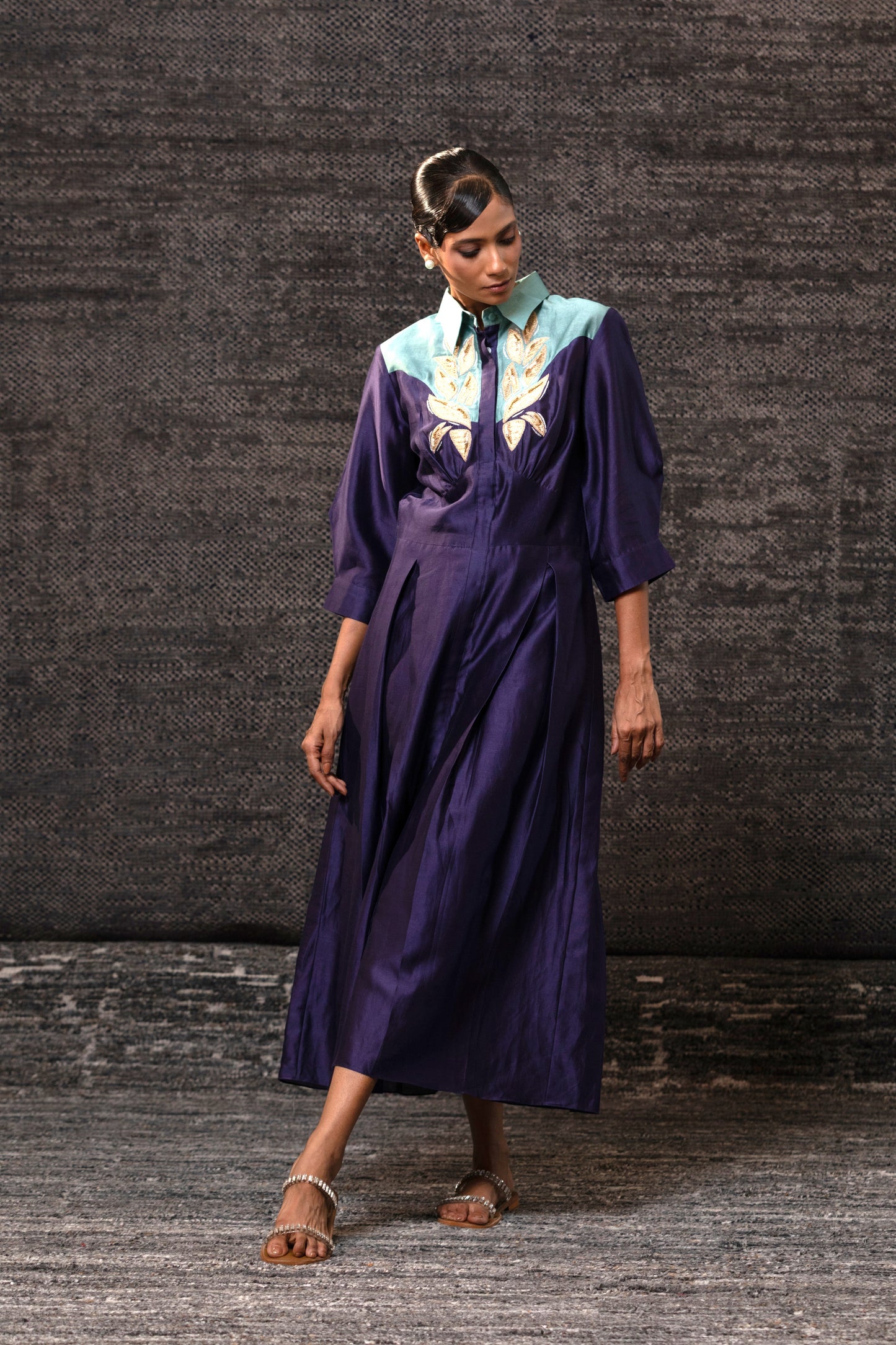 Gulnaar Yolk Dress - Purple Aqua
