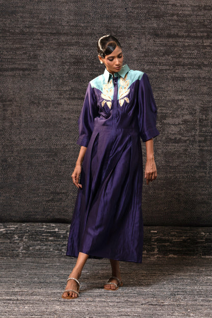 Gulnaar Yolk Dress - Purple Aqua