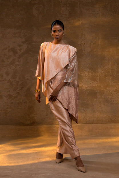 Agneya Tissue & Silk Layered Co-ord Set - Blush