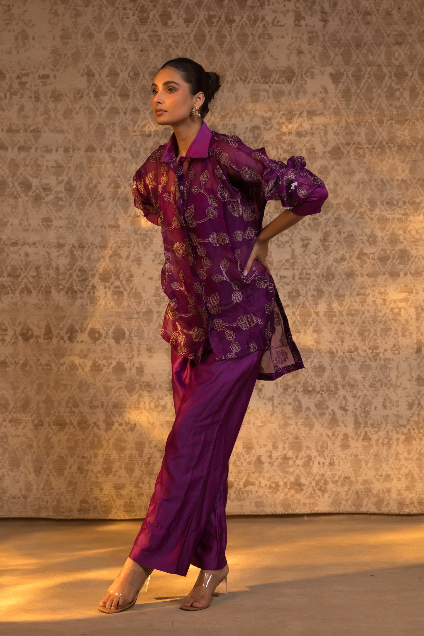 Taral Pure Organza High Low ShirtSet - Purple