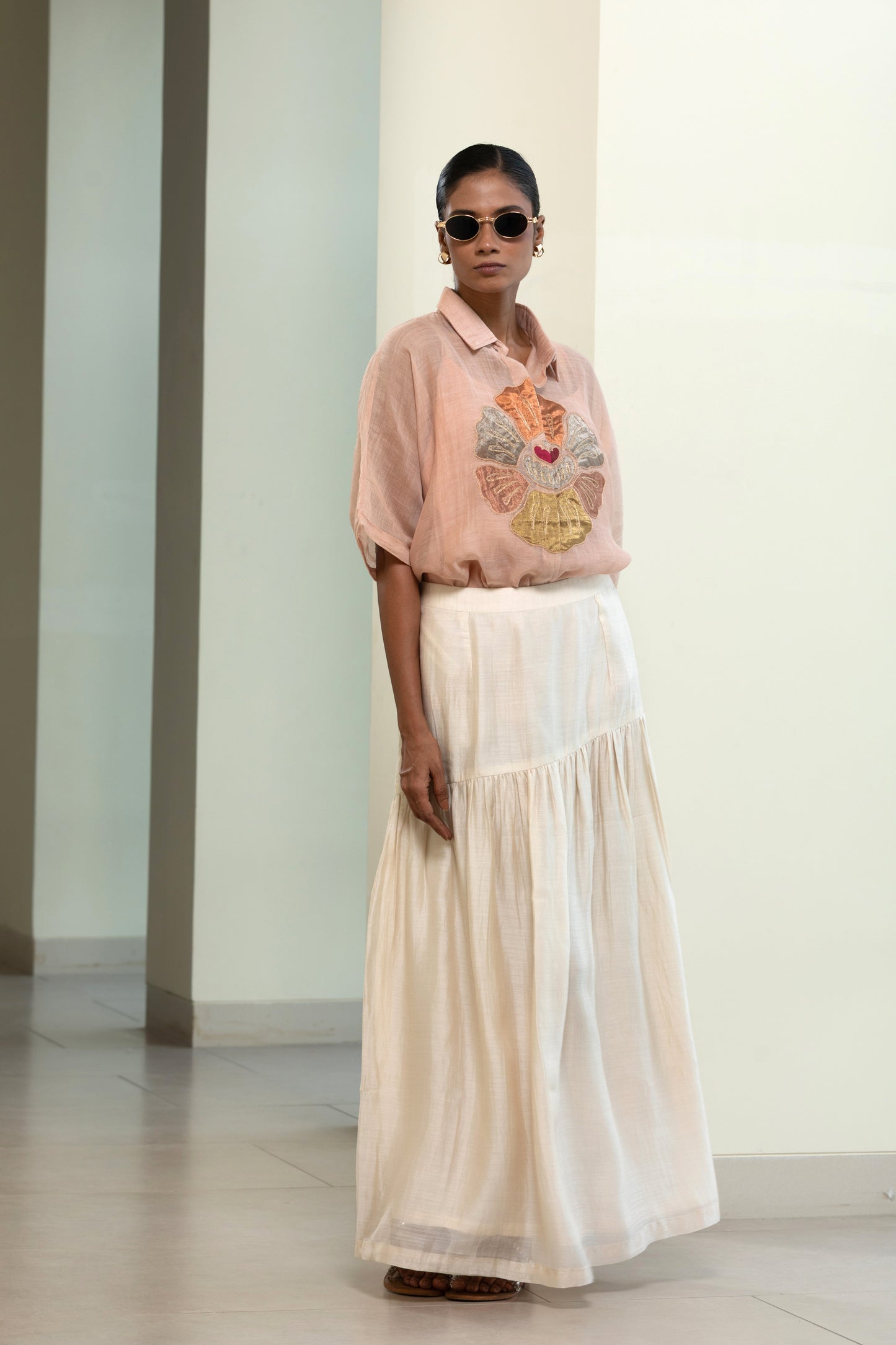 Eeda Round Patch Shirt - Peach