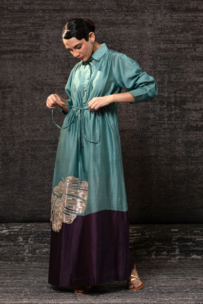 Gulnaar Shirt Dress - Aqua Purple