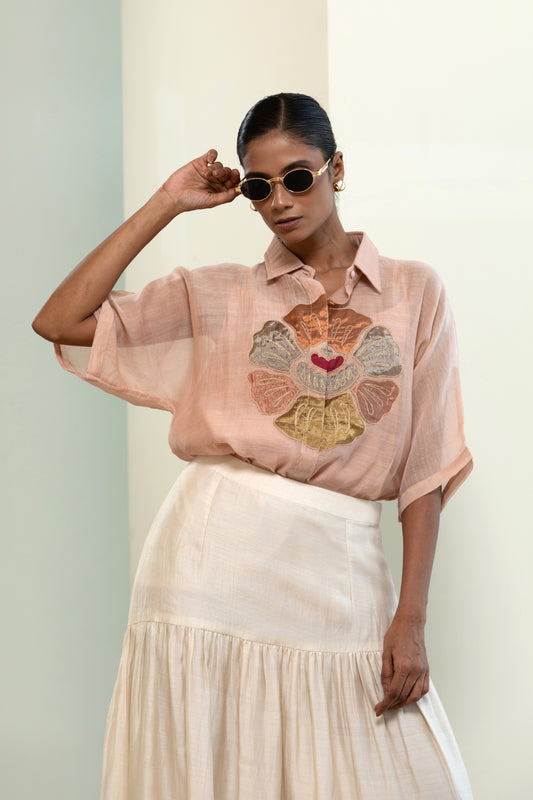 Eeda Round Patch Shirt - Peach