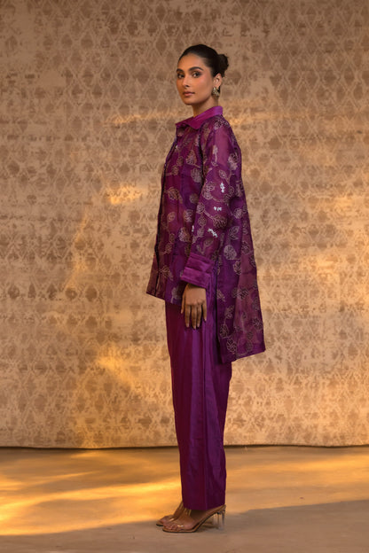 Taral Pure Organza High Low ShirtSet - Purple