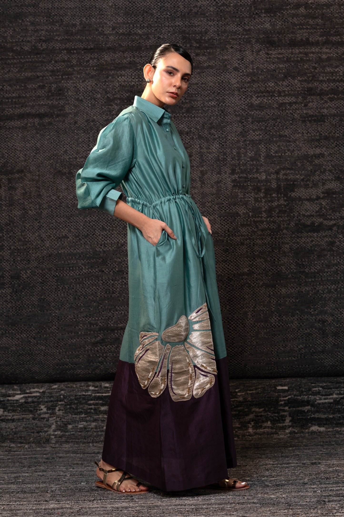 Gulnaar Shirt Dress - Aqua Purple
