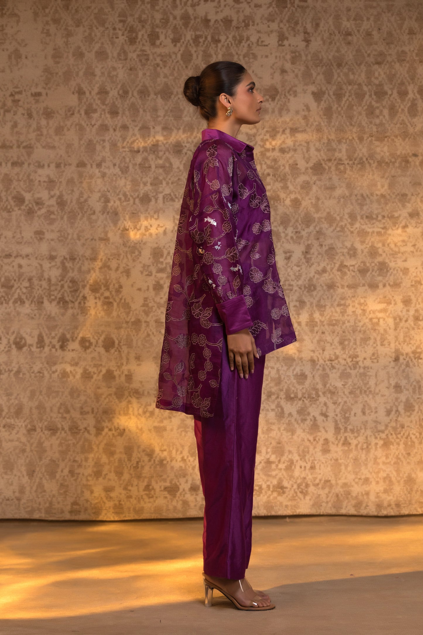 Taral Pure Organza High Low ShirtSet - Purple