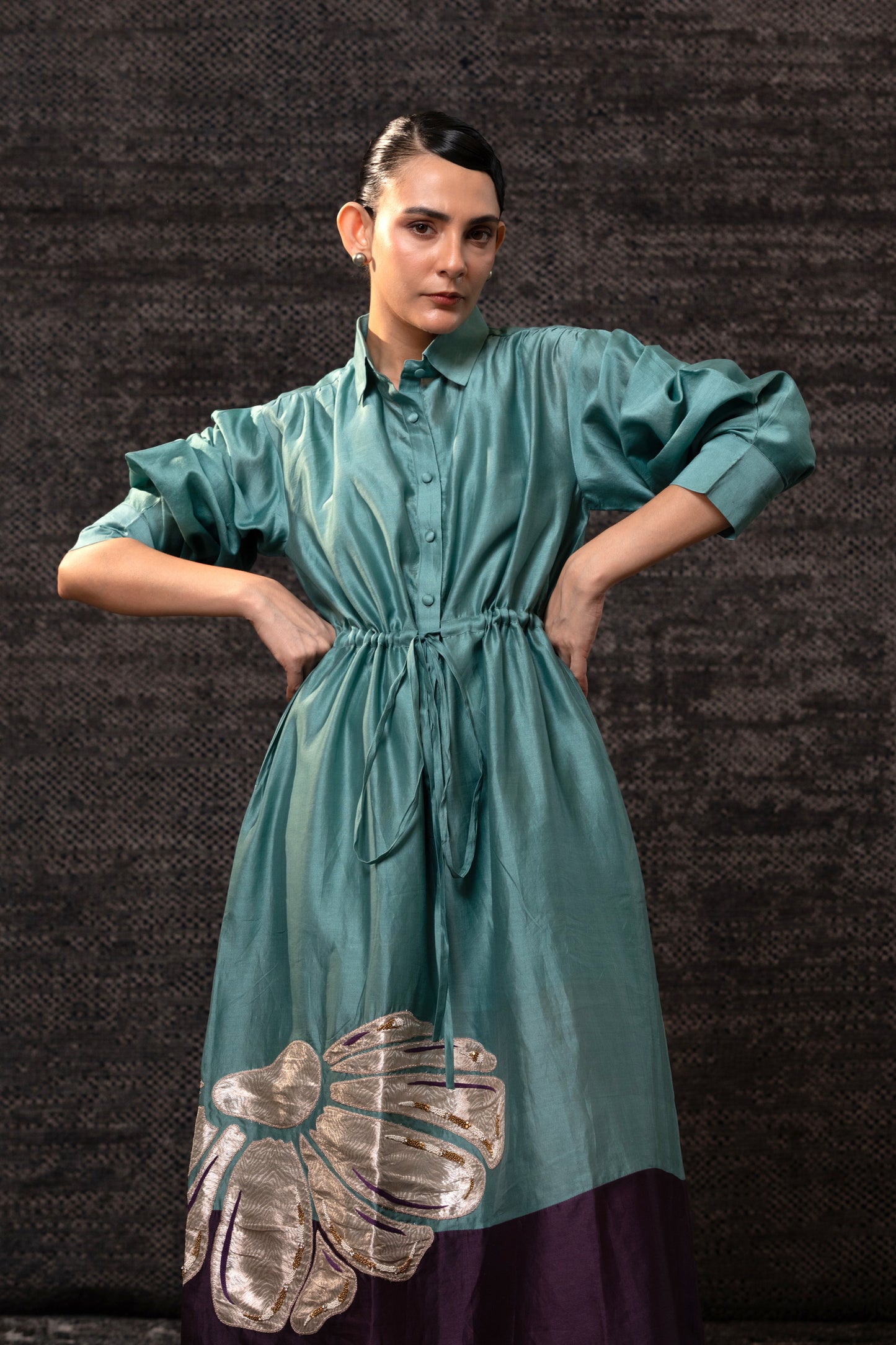 Gulnaar Shirt Dress - Aqua Purple