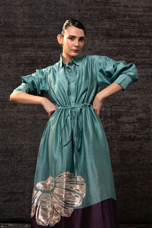 Gulnaar Shirt Dress - Aqua Purple