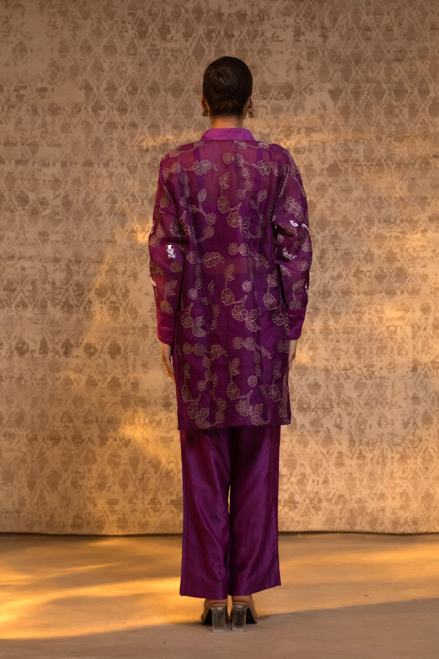 Taral Pure Organza High Low ShirtSet - Purple