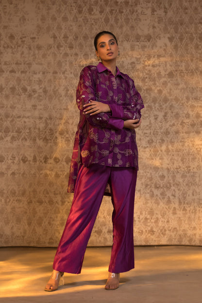 Taral Pure Organza High Low ShirtSet - Purple