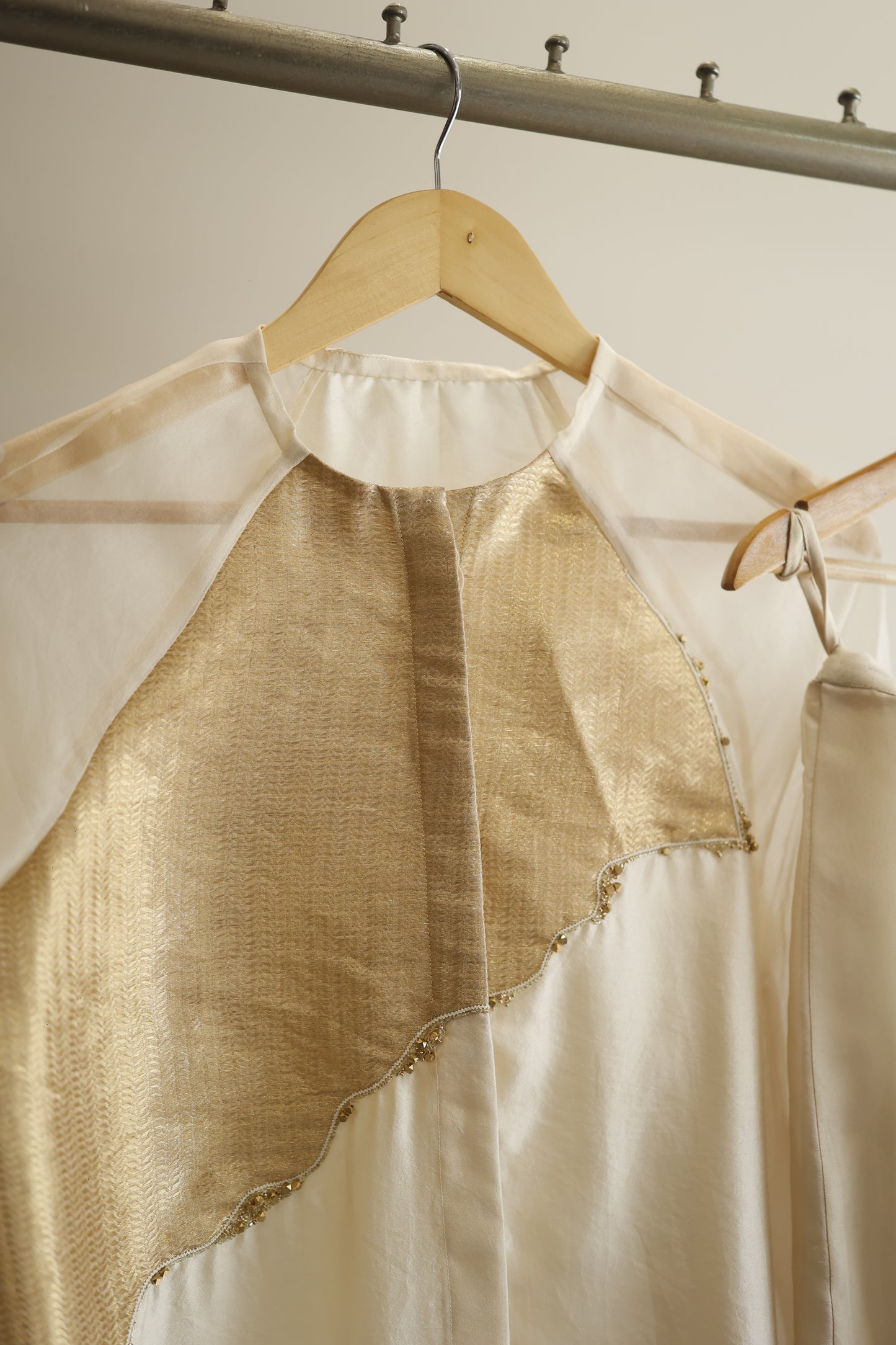 eeda ivory silk tissue patchwork shirt, back view showing relaxed silhouette