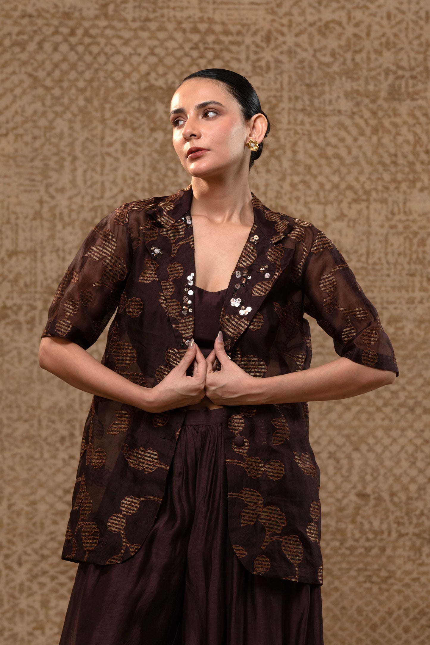 Taral Jacket Set - Brown
