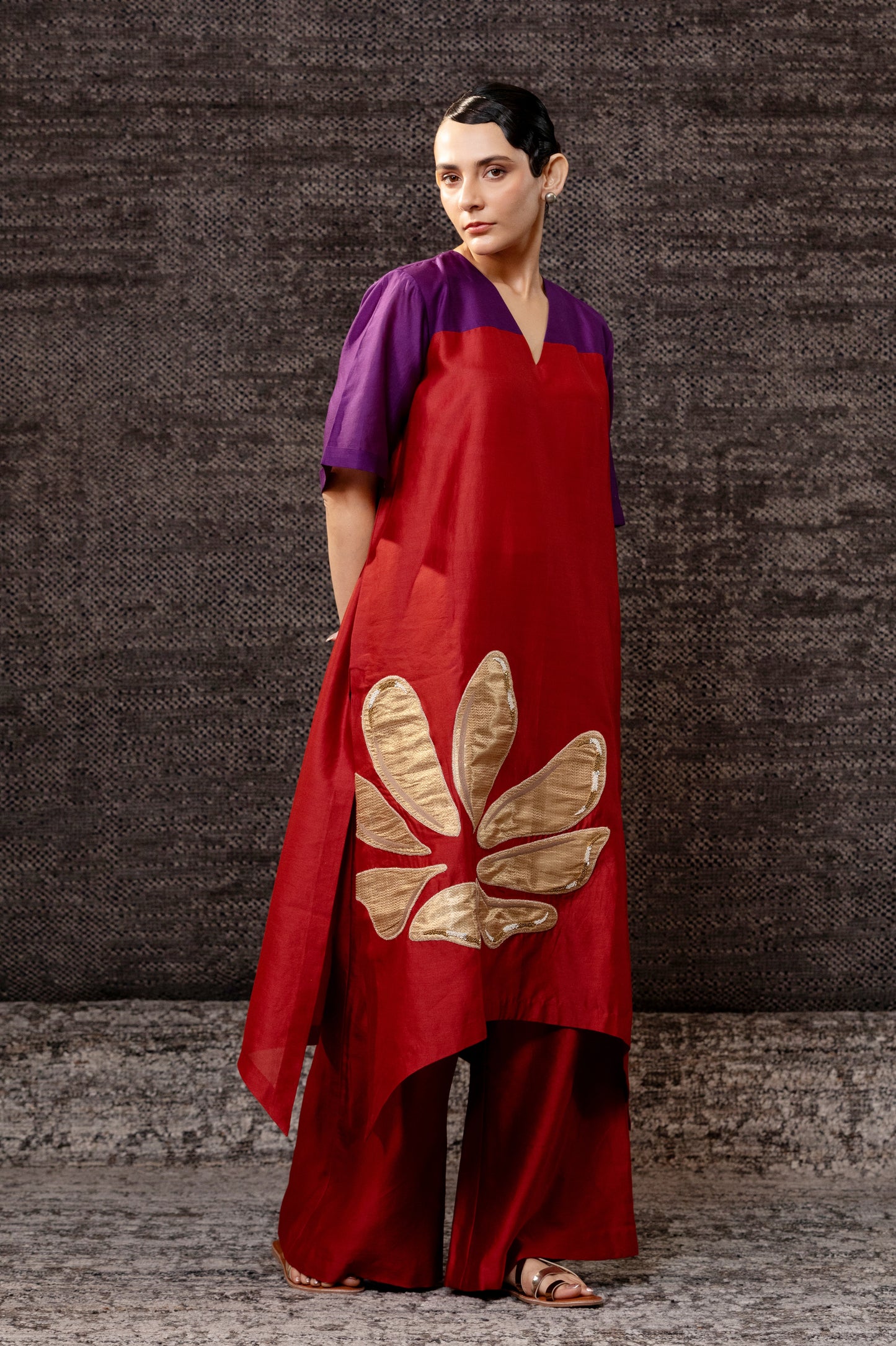 Gulnaar Long KurtaSet - Purple Red