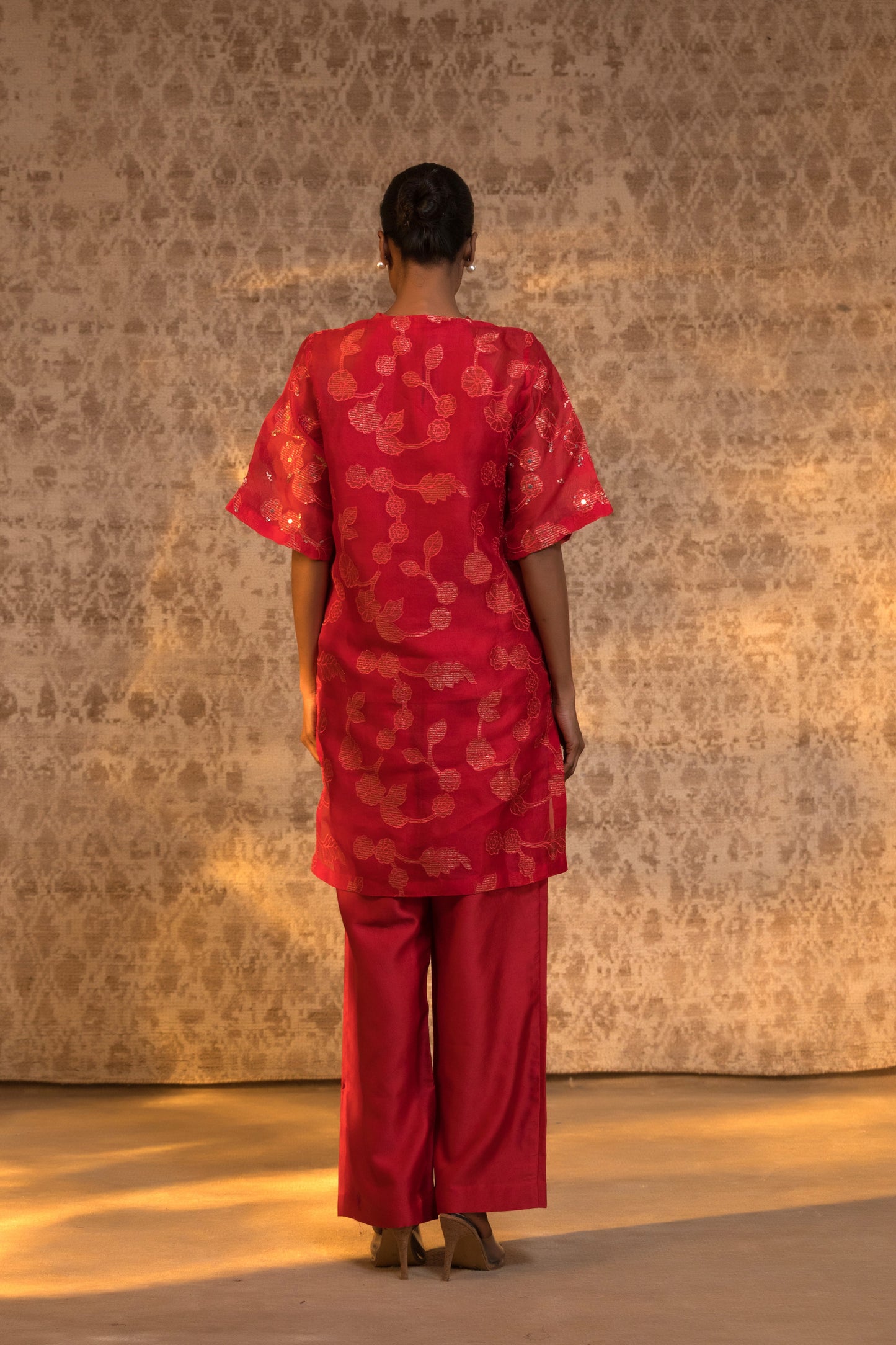 Taral Pure Organza Halter KurtaSet - Red