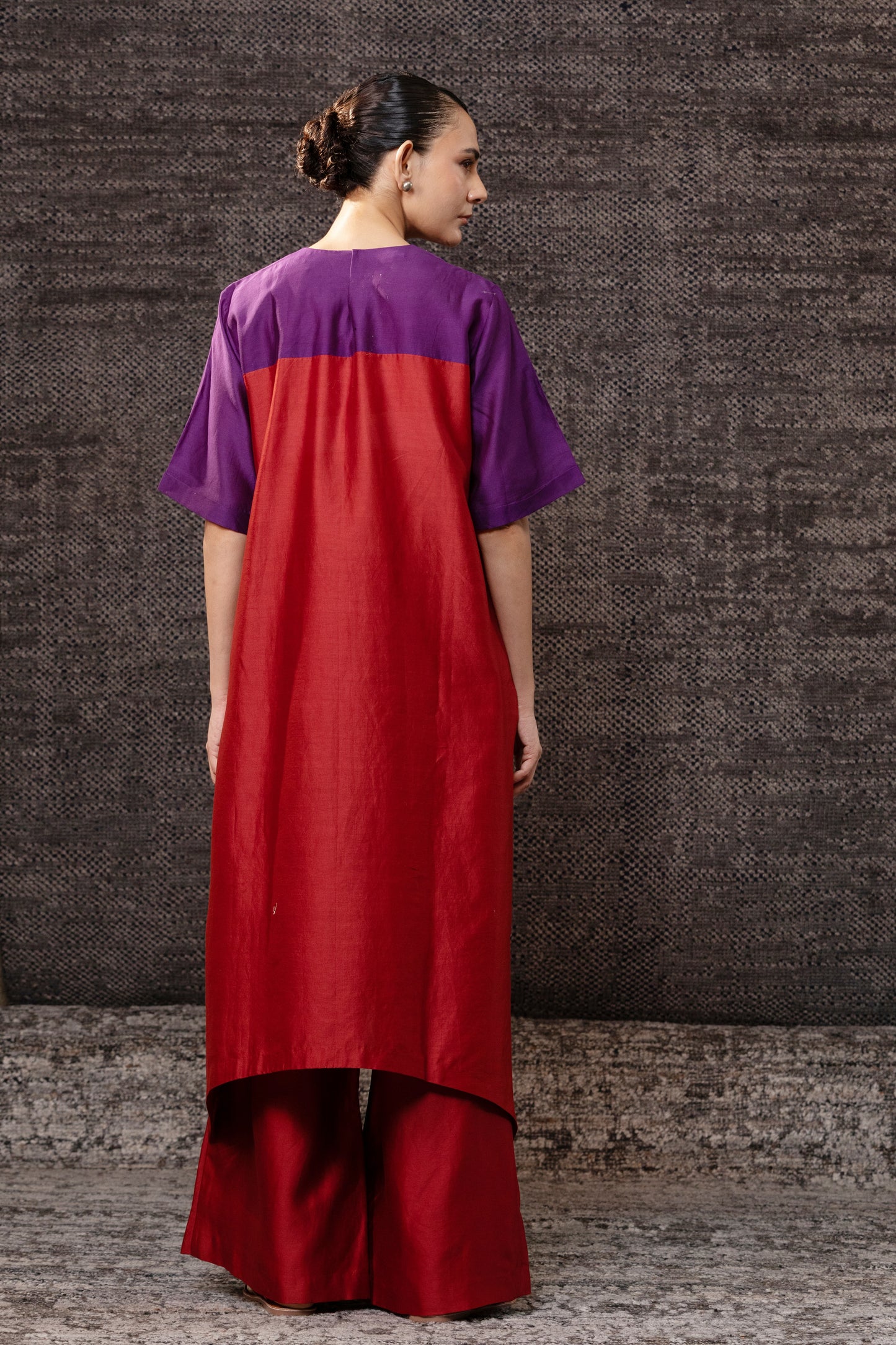 Gulnaar Long KurtaSet - Purple Red