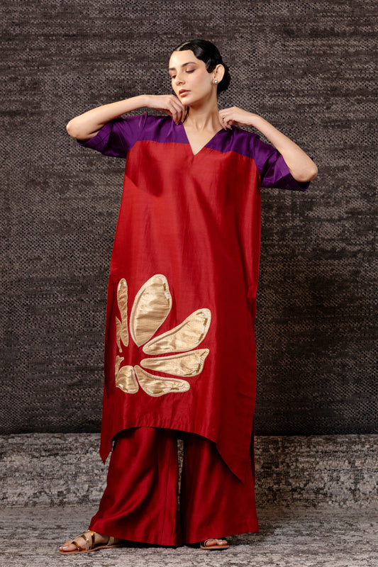 Gulnaar Long KurtaSet - Purple Red